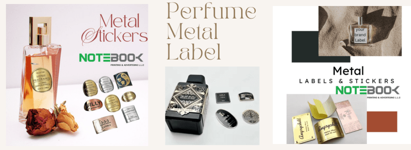 Custom perfume sticker labels, personalized metal labels, luxury perfume packaging in Dubai