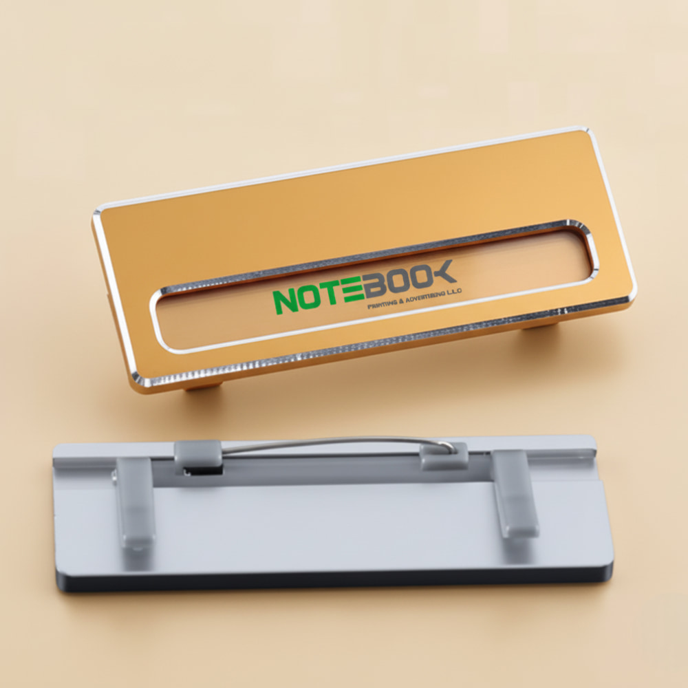 Premium custom name badge with logo design for corporate events Dubai
