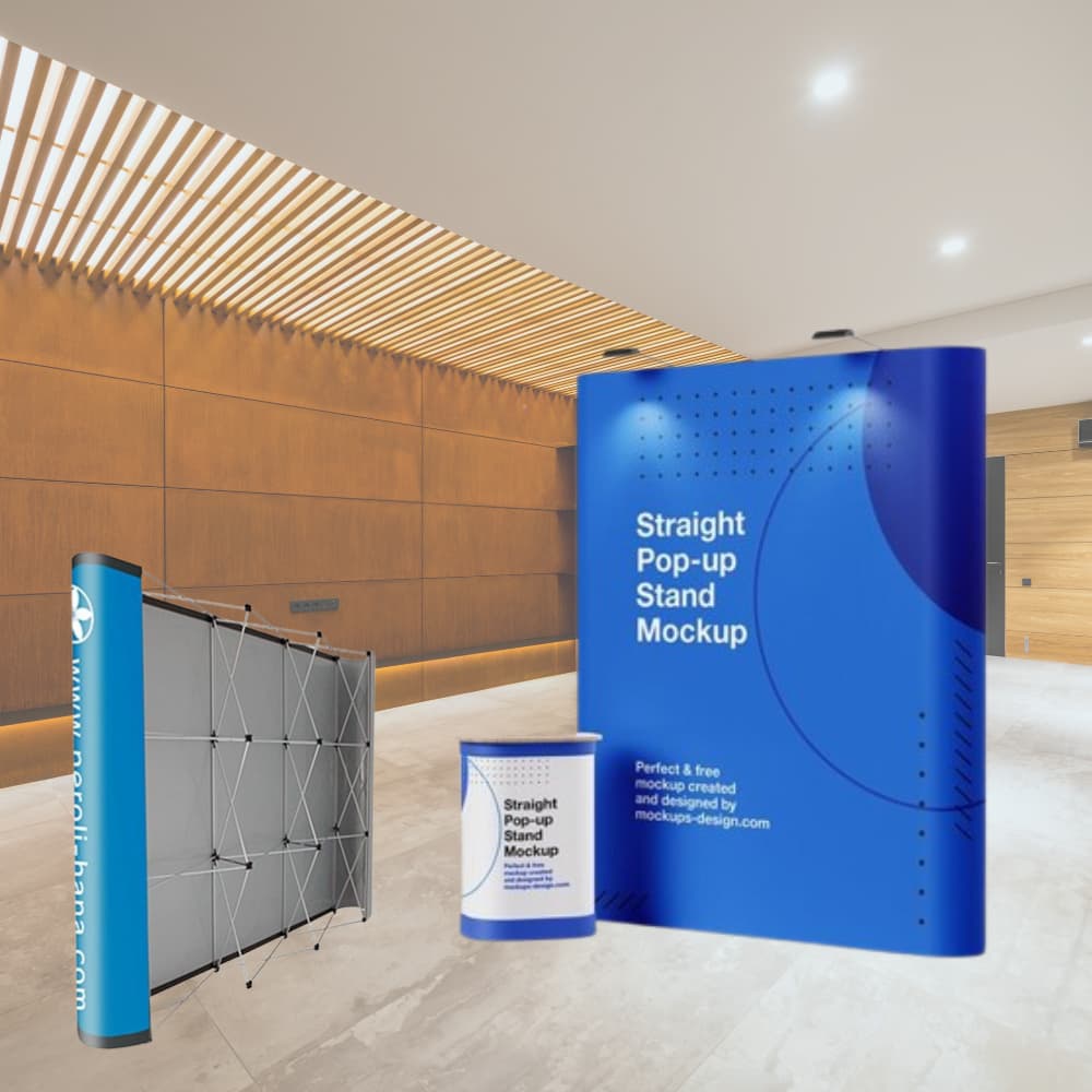 Custom pop-up banner for exhibitions in Dubai with vibrant graphics and lightweight frame