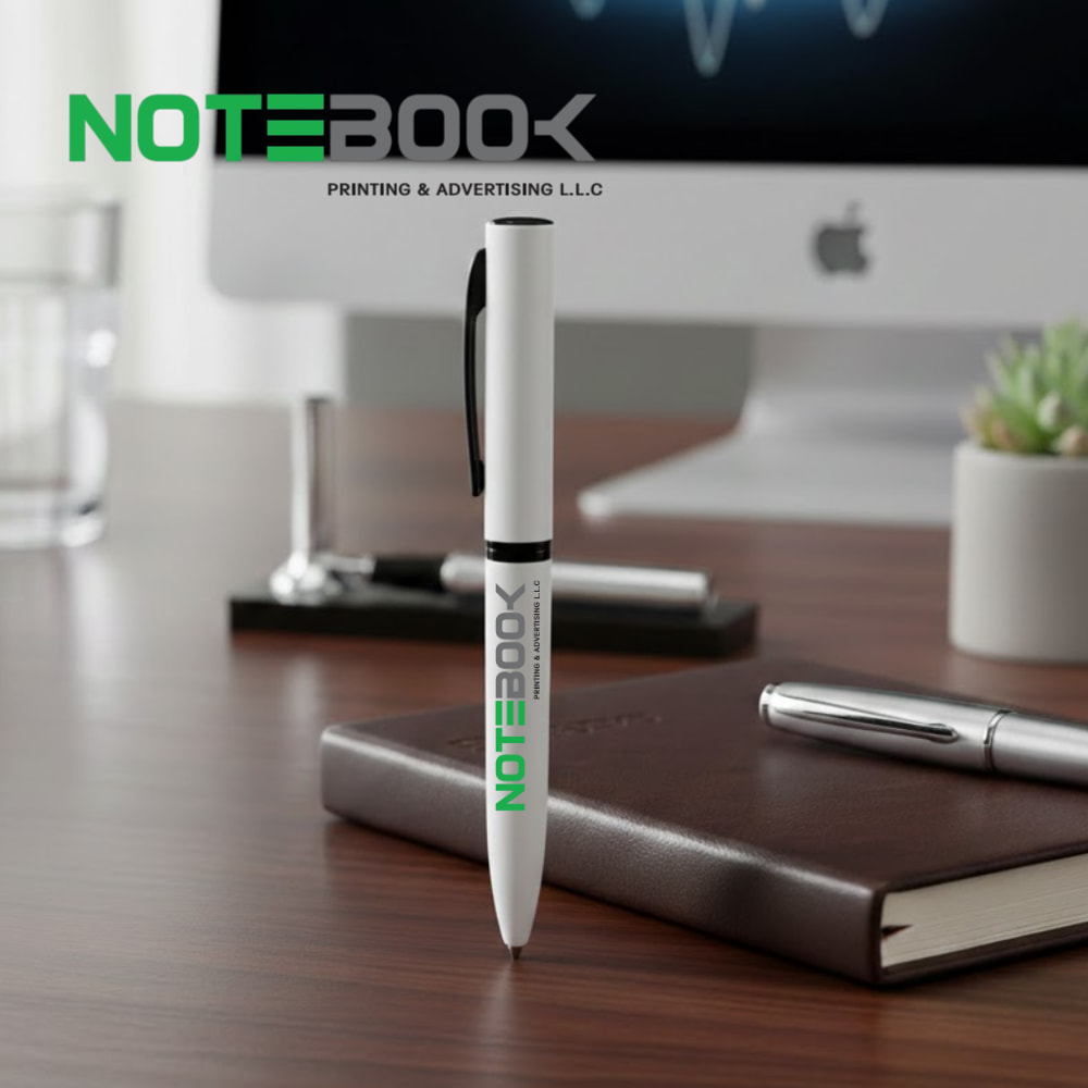 White metal pen printing Dubai with custom company logo for corporate gifts