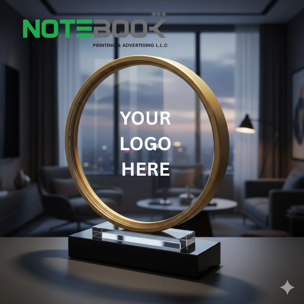 Custom crystal glass trophy with gold metal frame Sharjah