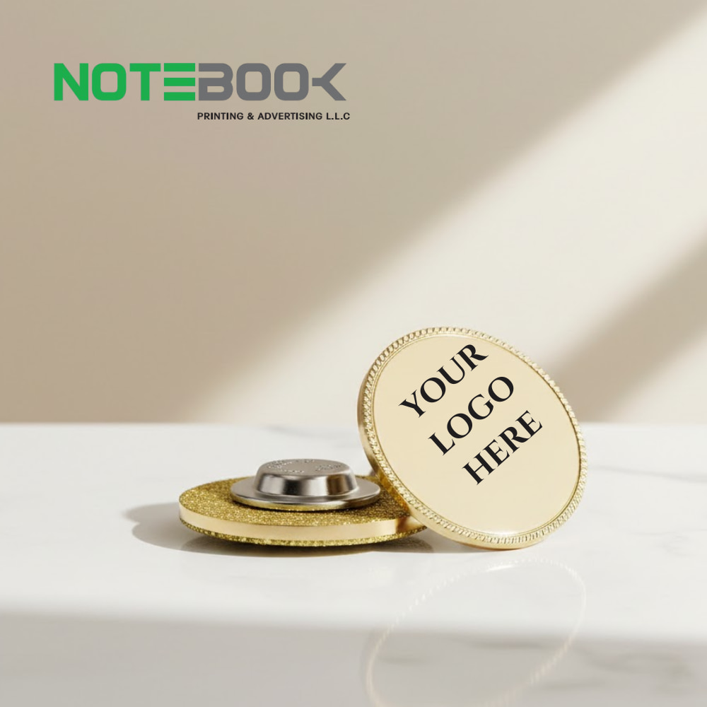 Golden metal pin with magnetic back round gold-plated metal badge