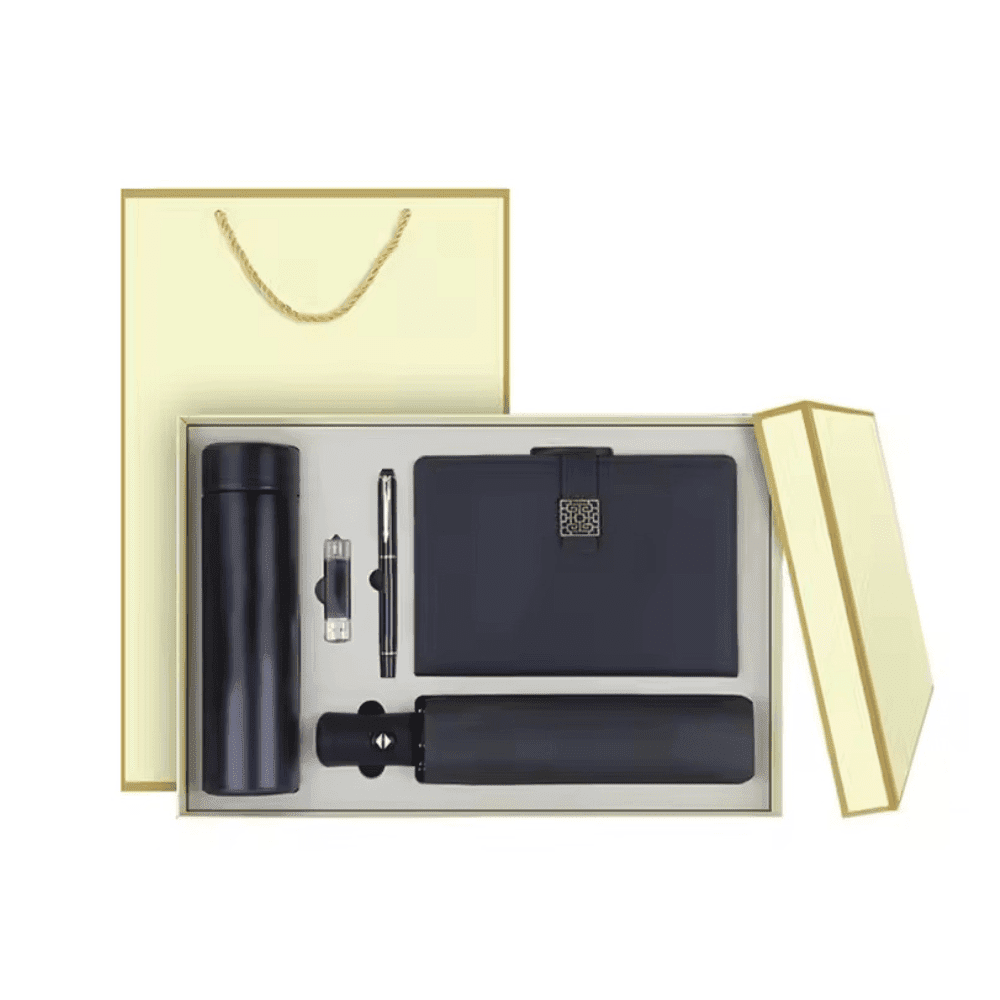 Premium Corporate Gift Set with Automatic Umbrella, LED Thermos Flask, Notebook, Metal Pen, and Pen Drive