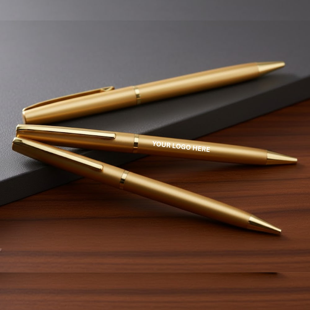 Golden metal pen with custom logo printing in Dubai