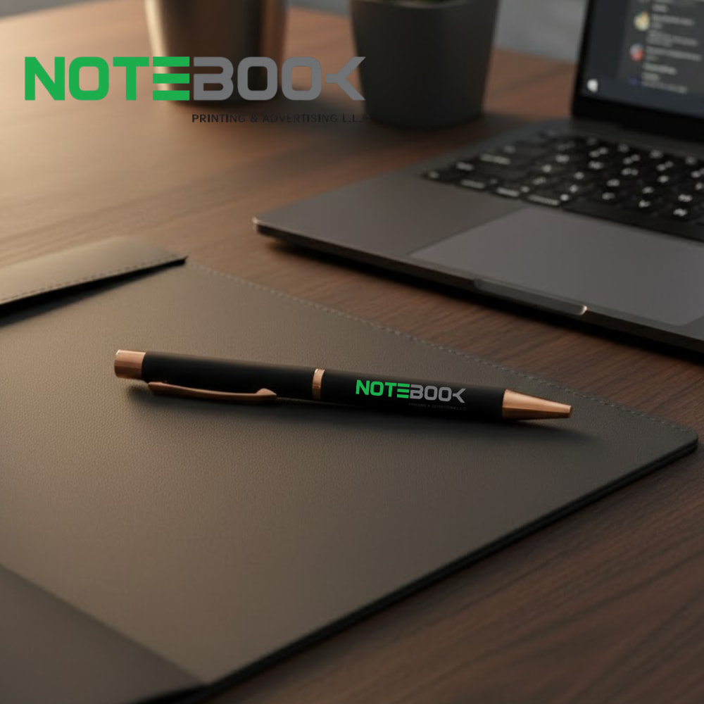 Rubberized plastic pen printing Dubai gold and black finish