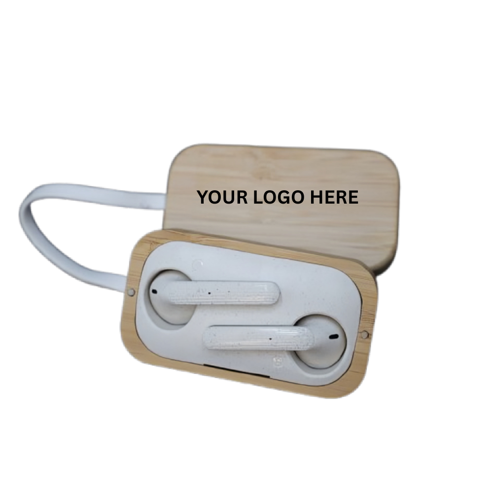 Wireless Bluetooth Headphones in Bamboo Case – Eco-Friendly and Customizable with Laser Engraving, Screen Printing, or UV Printing.