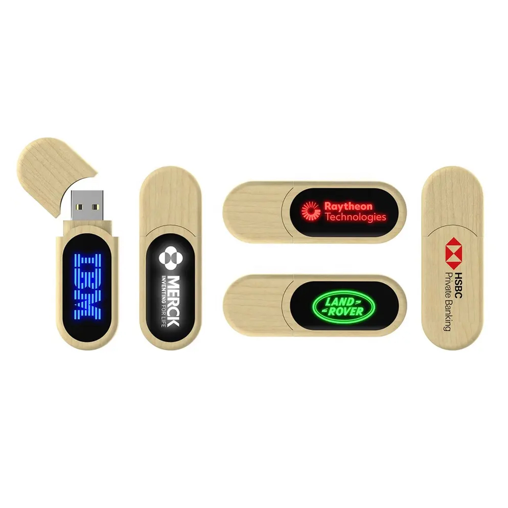 LED Light Up Wooden USB Flash Drive - Eco-Friendly Corporate Gift in UAE