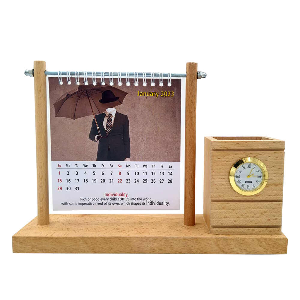 Wooden Pen Stand with Calendar