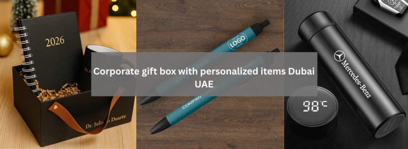 Corporate gift box with personalized items Dubai UAE