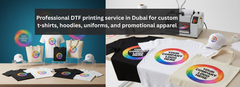 Professional DTF printing service in Dubai for custom t-shirts, hoodies, uniforms, and promotional apparel
