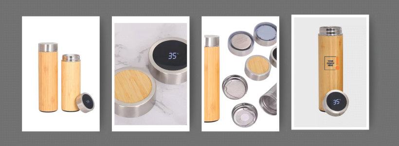 Bamboo Temperature LED Display Bottle