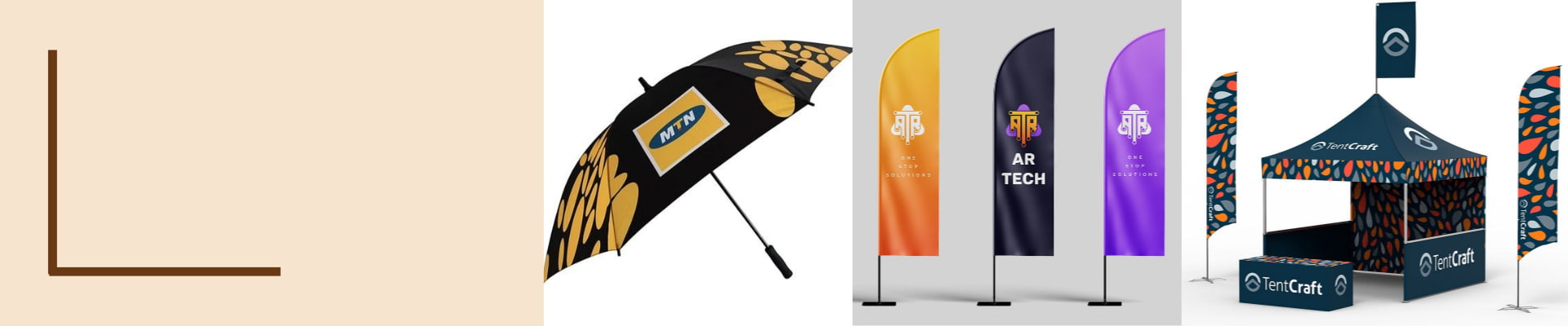 Custom outdoor accessories and display stands – table flags, gazebo, roll up banners, and umbrella printing in Dubai and Abu Dhabi