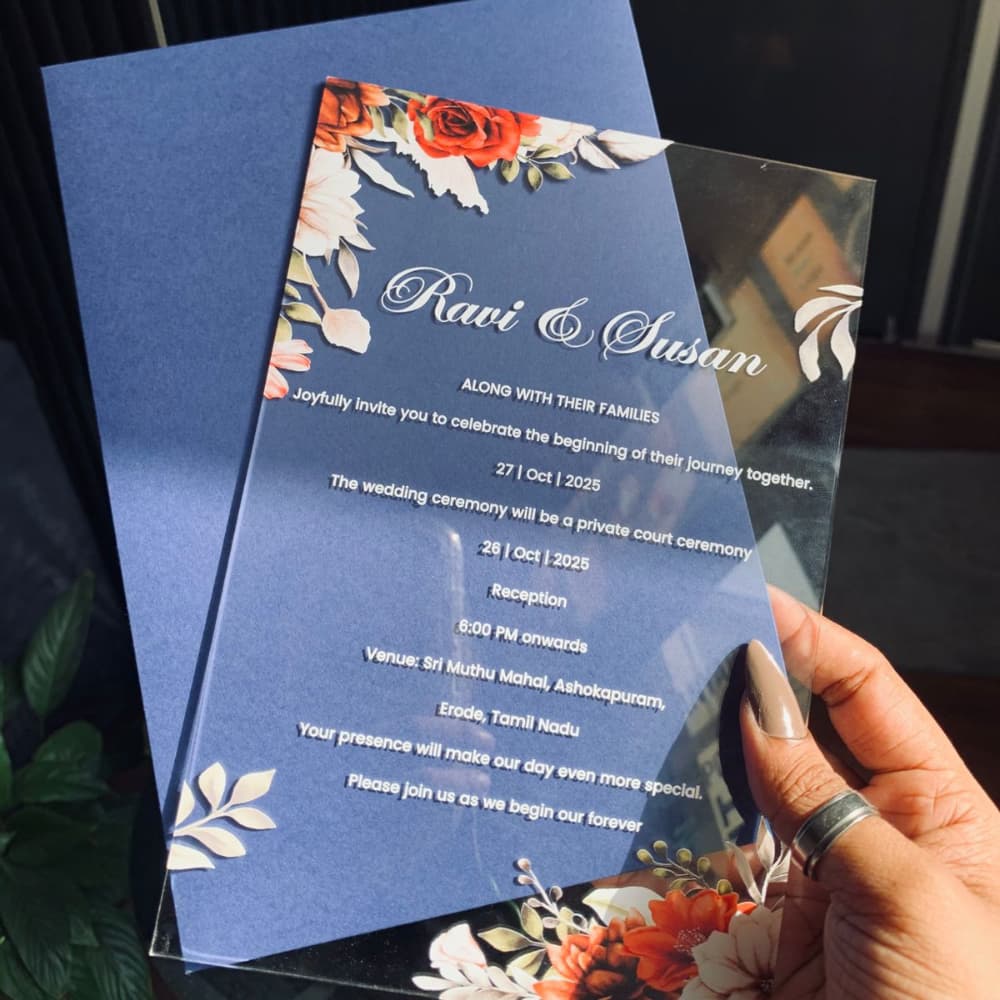 Elegant Acrylic Premium Wedding Card with Gold Foil Design in Dubai