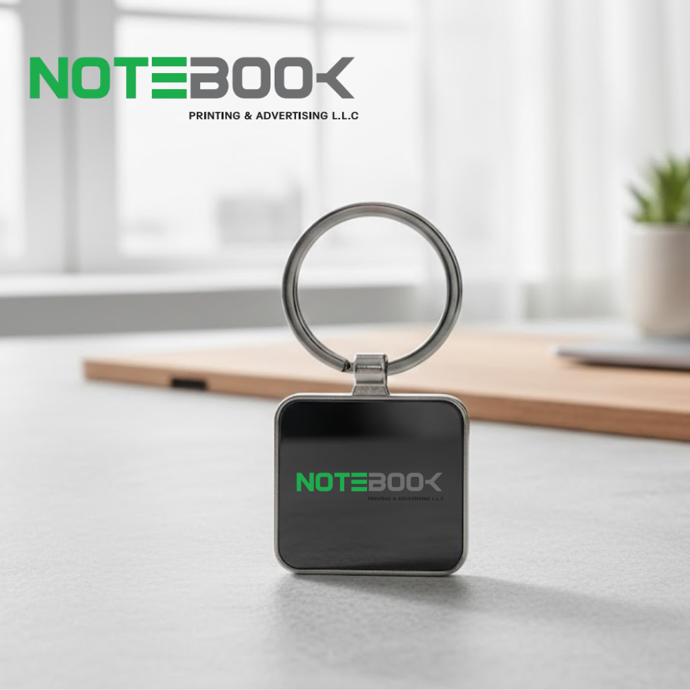 Black Square Keyring with custom logo engraving for corporate gifts in Dubai