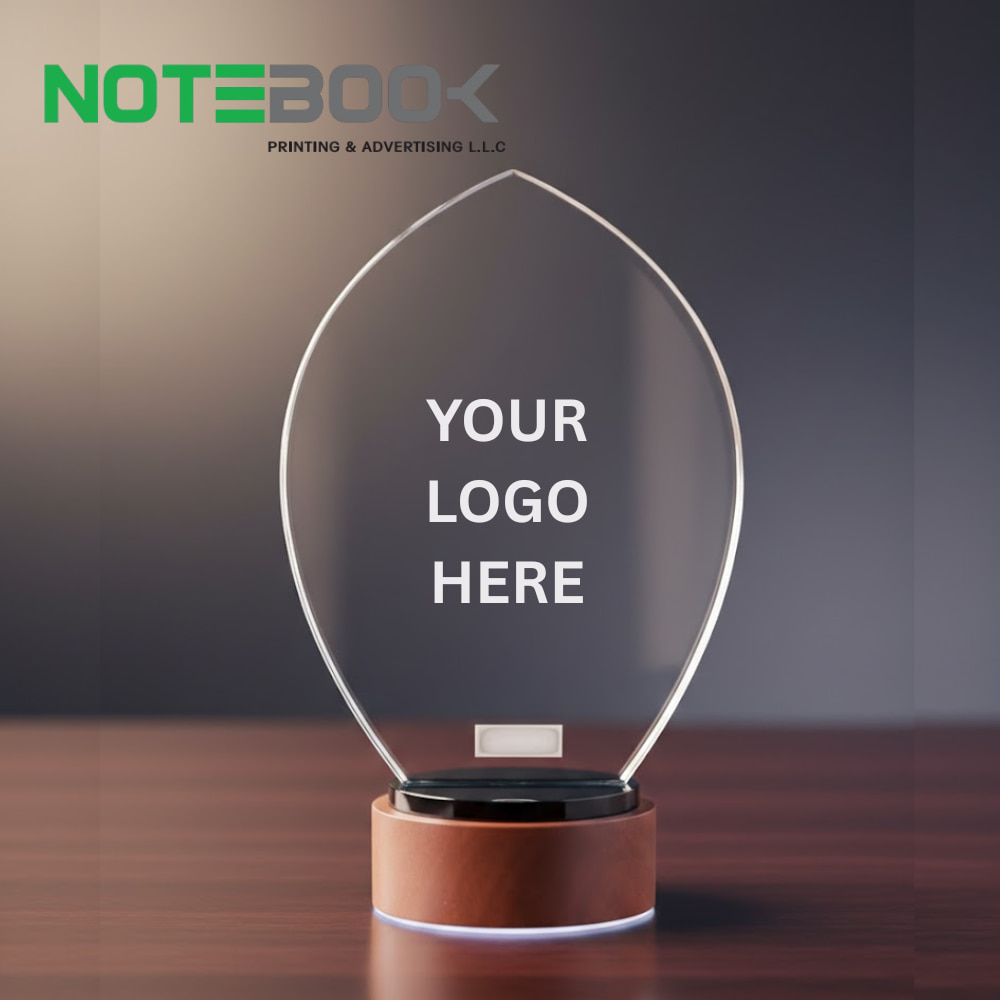 Premium crystal trophy with wooden base corporate award Dubai