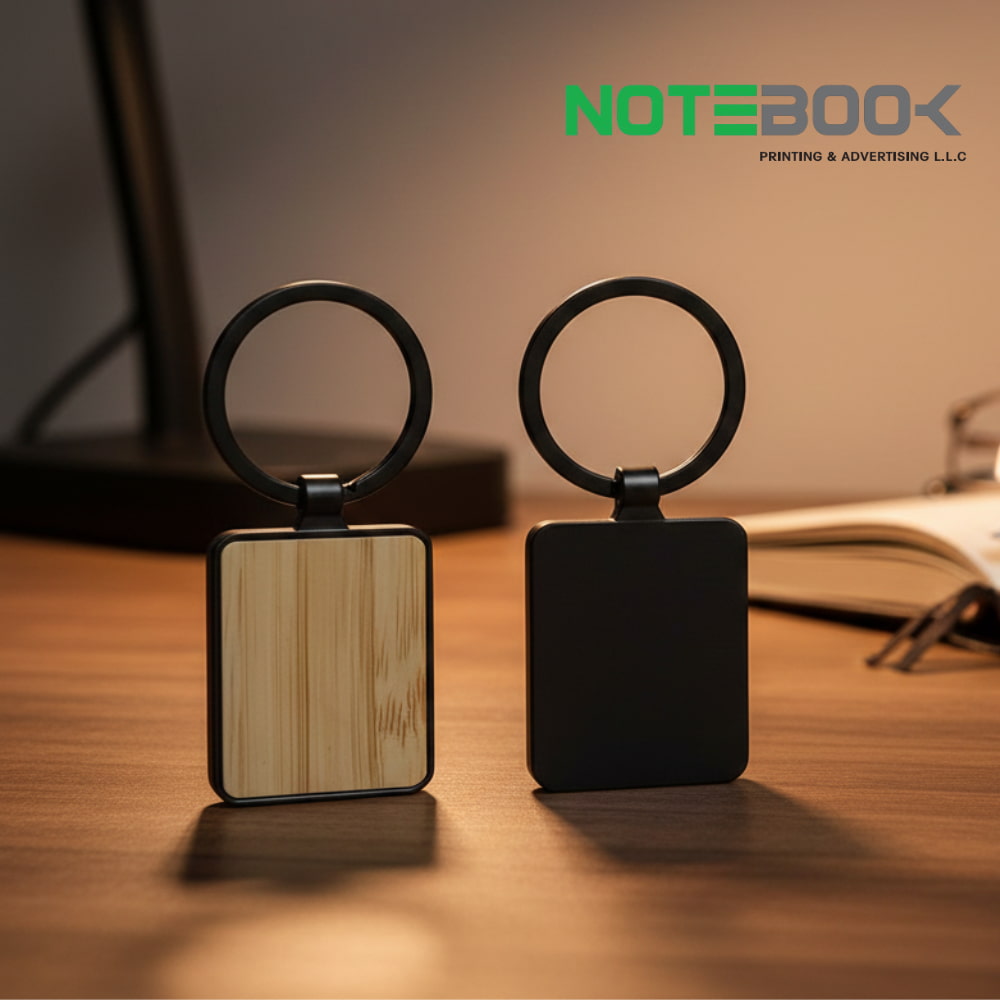 Bamboo Inlay Metal Keychain Dubai – Custom Promotional Corporate Gifts