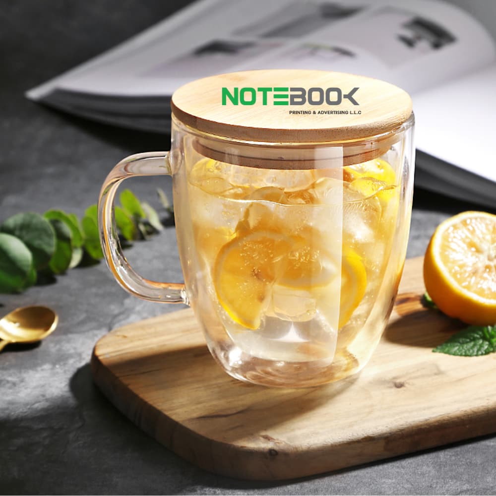 Custom Double Wall Glass Mug with Bamboo Lid – Corporate Gift UAE