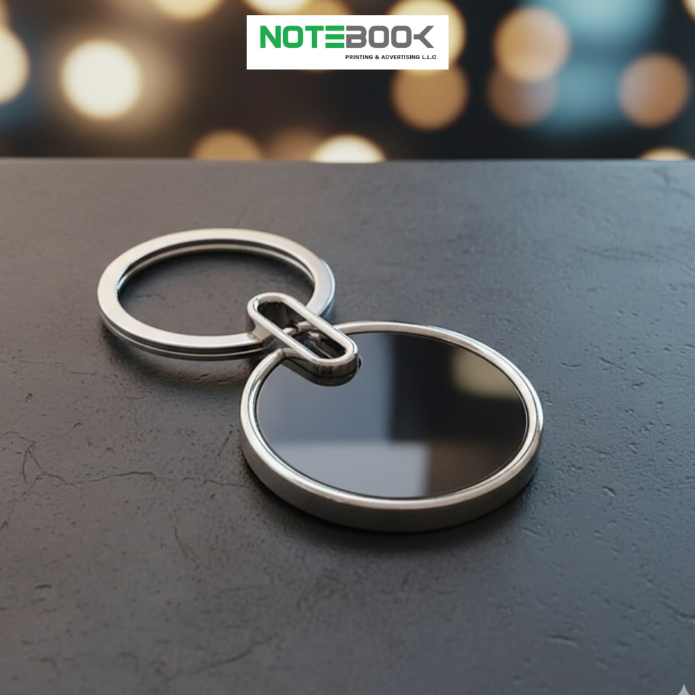 Round metal keychain with custom logo printing