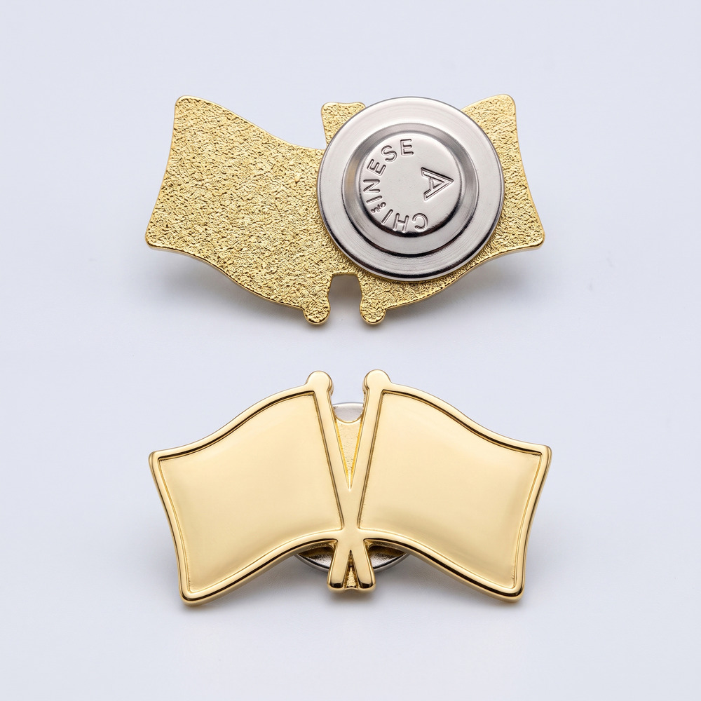 PREMIUM GOLD DOUBLE FLAG BADGE