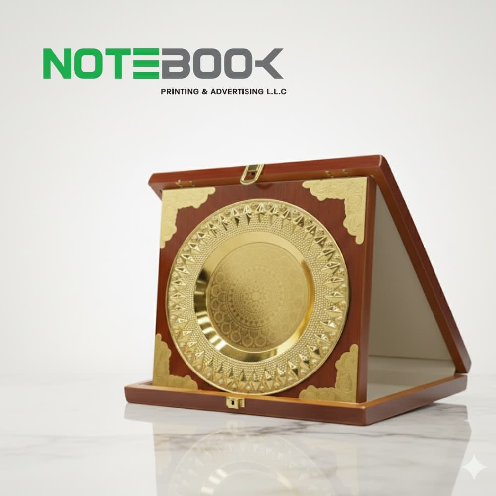 Premium wooden plaque award with presentation box for corporate recognition