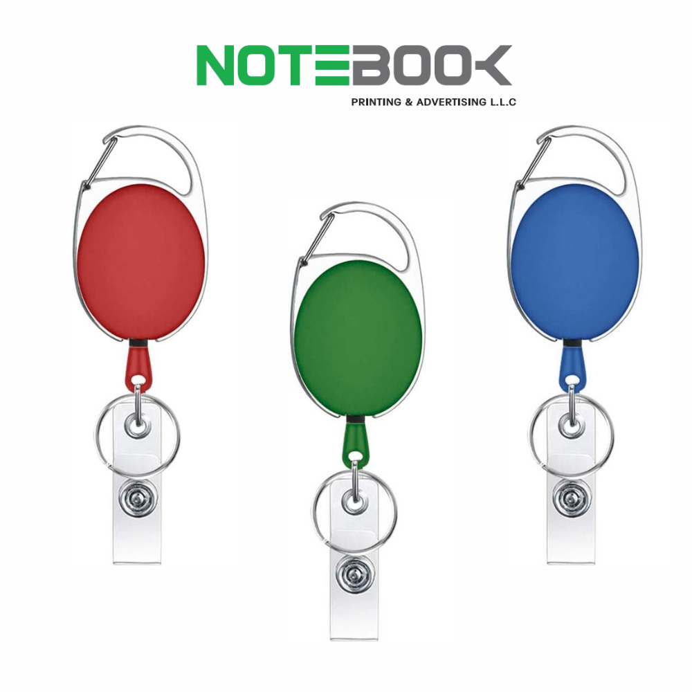 Reel badge with logo printing supplier in Dubai for ID cards and name badges