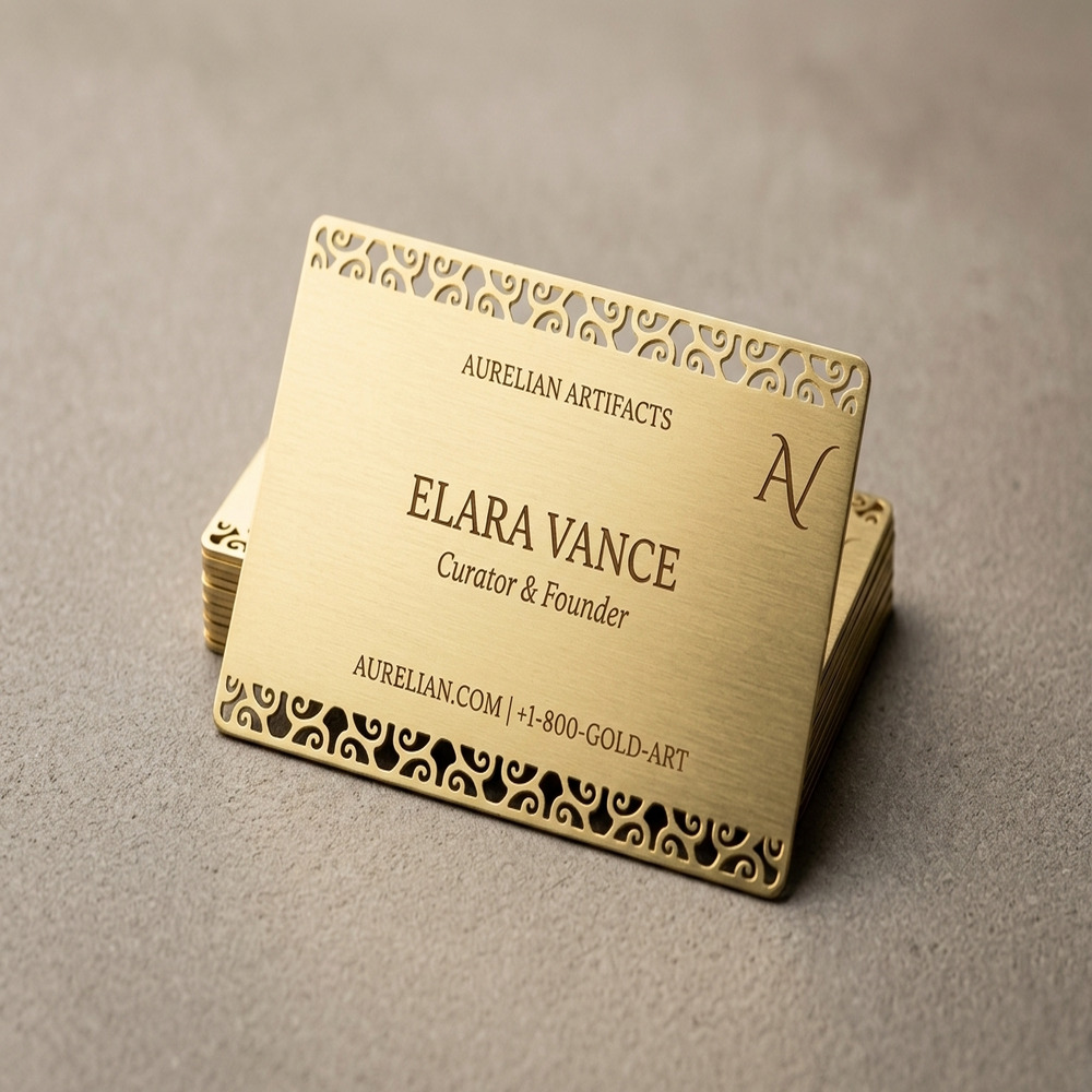 Scroll Border Champagne Gold Metal Card