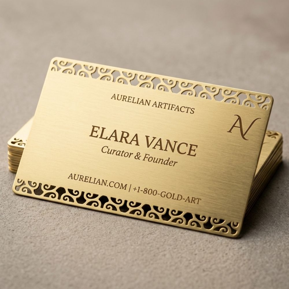 Scroll Border Champagne Gold Metal Card